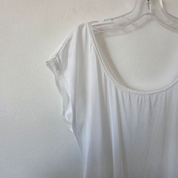 White Satin Maxi Length Slip Cap Sleeve Lace Trim Temple Ordinance Pocket Small - Picture 8 of 11